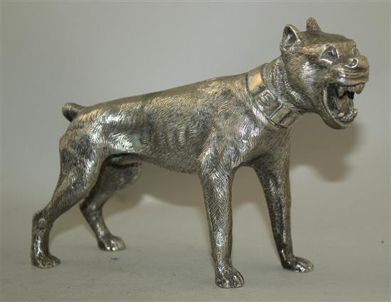 A silvered bronze figure of a growling mastiff, 8.5in.